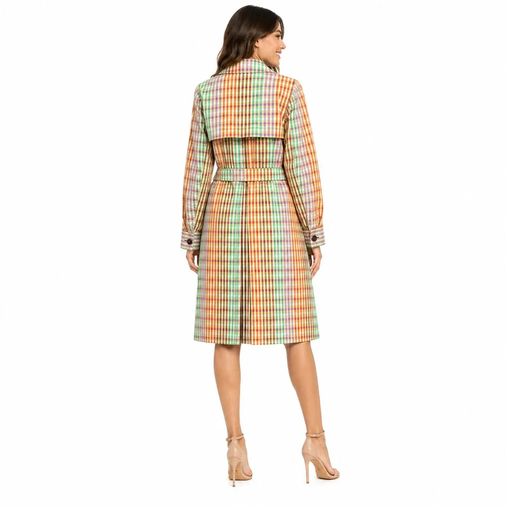 Kate Spade Women Trench Coat Size 6 Plaid Belted Preppy Spring Old Money Luxe